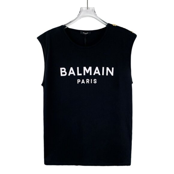 Balmain Black Logo Letter Printed Cotton Round-Neck Casual Vest M New With Tag - Picture 1 of 8